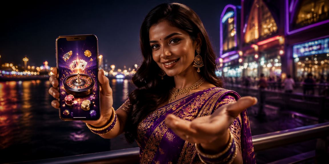 Festive casino promotional banner illuminated in Ahmedabad city night